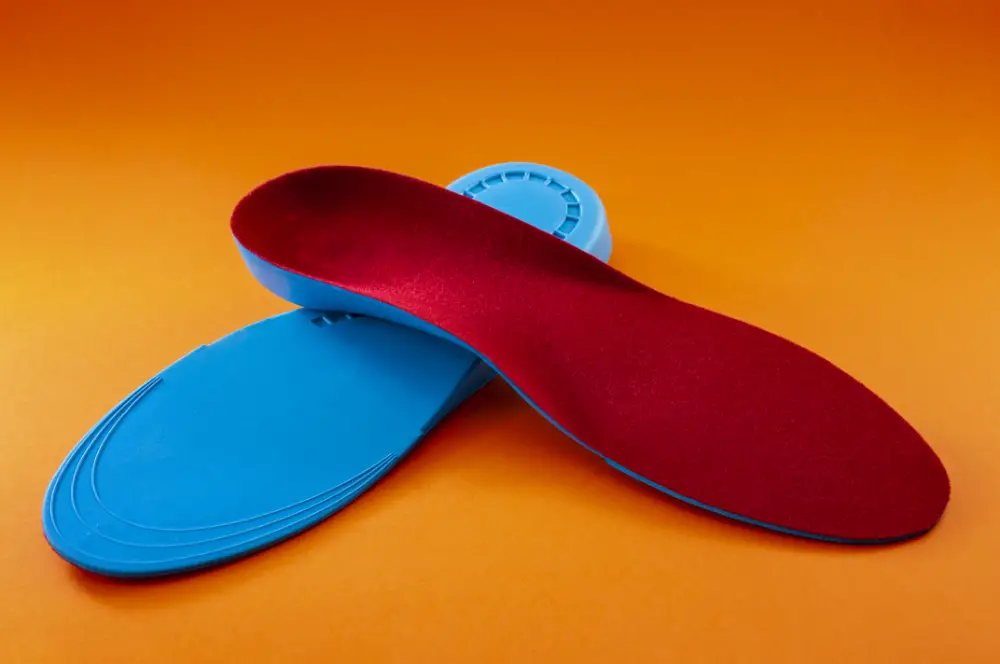 Plantar fasciitis rehab treatment: orthotics pictured here relieve heel pain, and off-the-shelf inserts work just as well as custom insoles